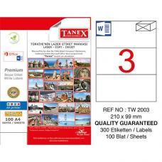 Tanex Laser Etiket TW 2003 210 x 99 mm